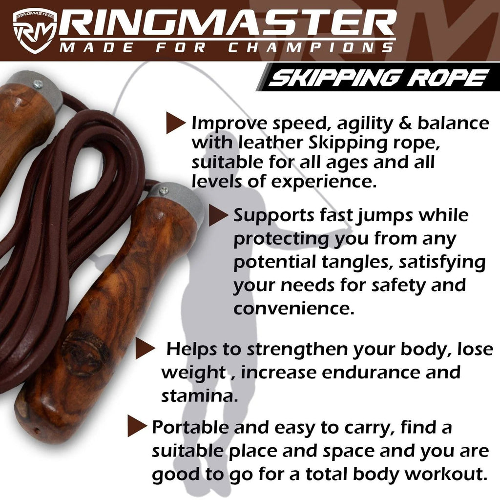 RingMaster Sports Wooden Handle Leather Skipping Rope