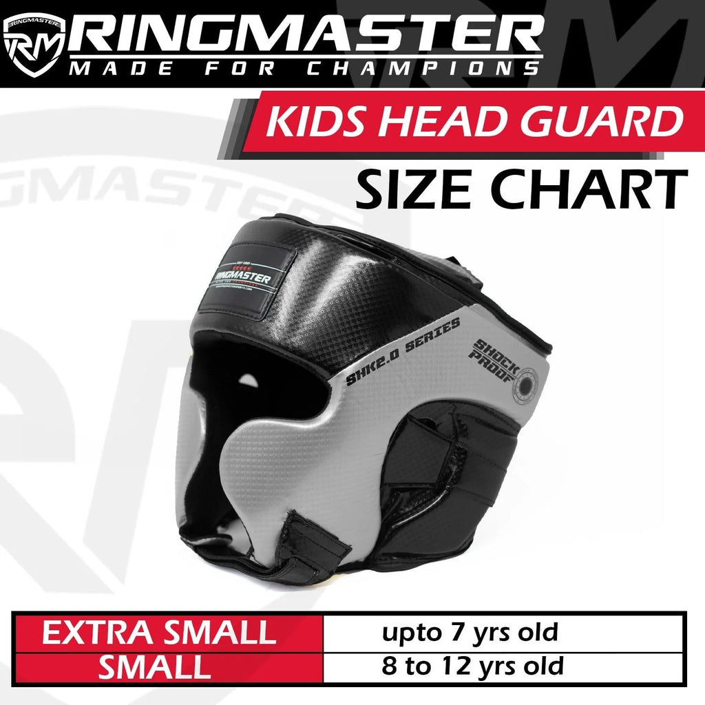 RingMaster Sports Kids Boxing HeadGuard Synthetic Leather Silver and Black
