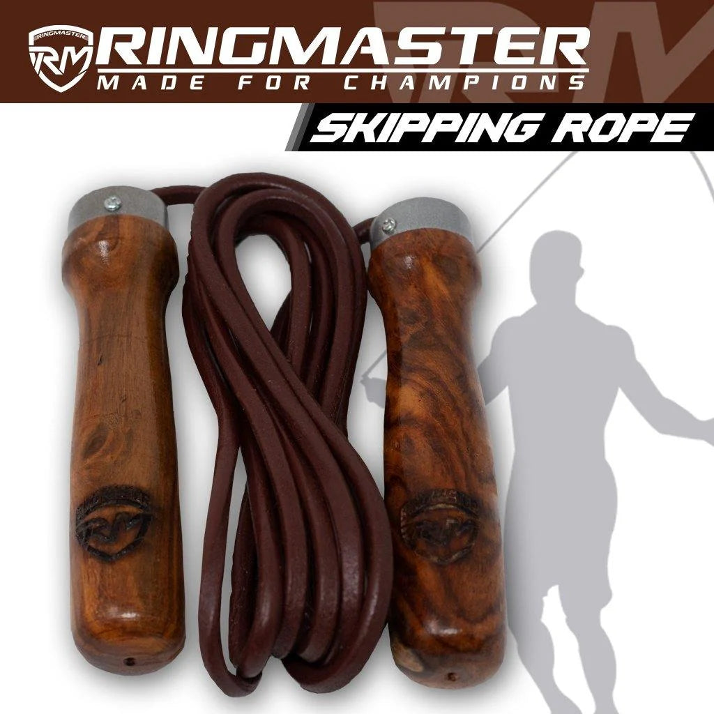 RingMaster Sports Wooden Handle Leather Skipping Rope