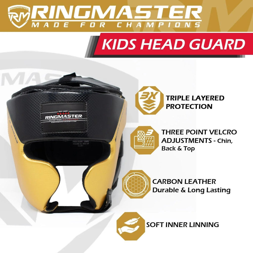 RingMaster Sports Kids Boxing HeadGuard Black and Gold