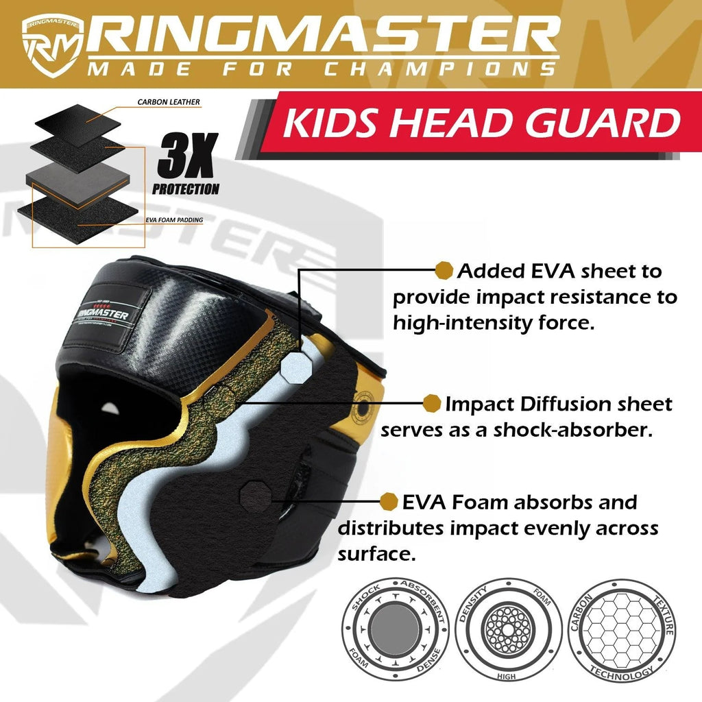 RingMaster Sports Kids Boxing HeadGuard Black and Gold