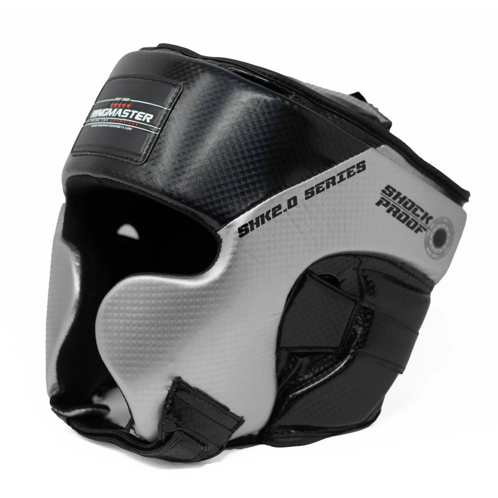 RingMaster Sports Kids Boxing HeadGuard Synthetic Leather Silver and Black