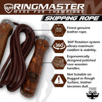 RingMaster Sports Wooden Handle Leather Skipping Rope