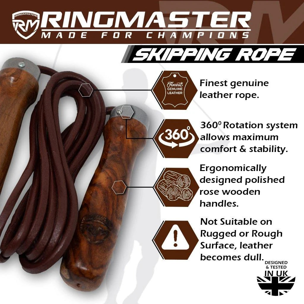 RingMaster Sports Wooden Handle Leather Skipping Rope