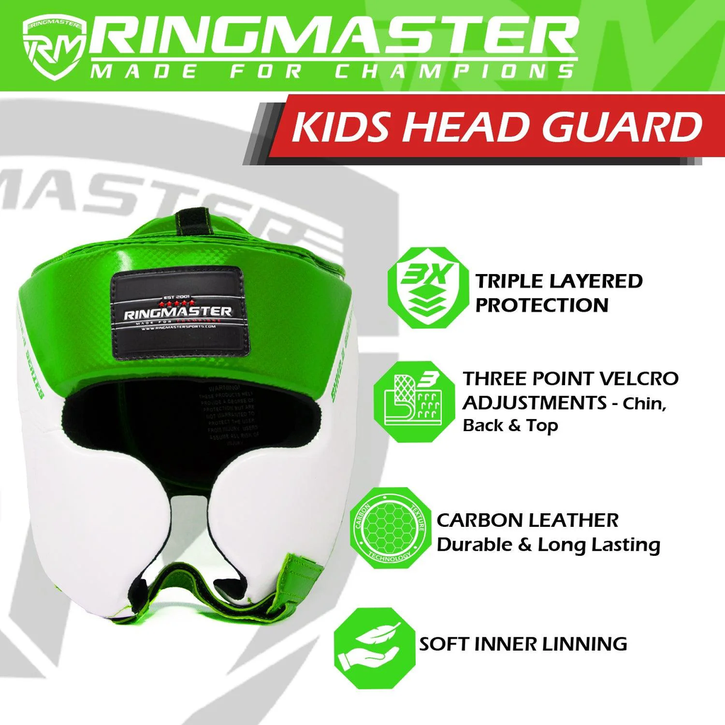 RingMaster Sports Kids Boxing HeadGuard Green and White