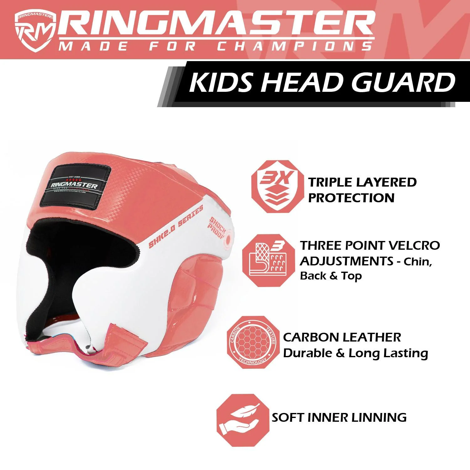 RingMaster Sports Kids Boxing HeadGuard Pink and White