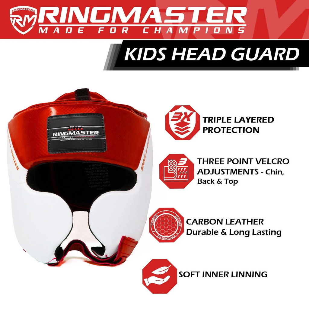 RingMaster Sports Kids Boxing HeadGuard Red and White