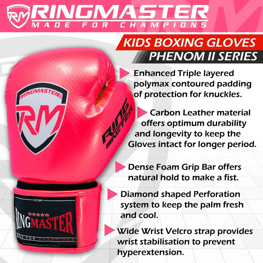 RingMaster Sports - Phenom Kids Boxing Gloves CarbonTech Hot Pink