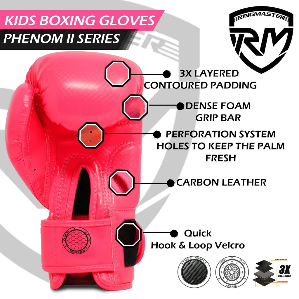 RingMaster Sports - Phenom Kids Boxing Gloves CarbonTech Hot Pink