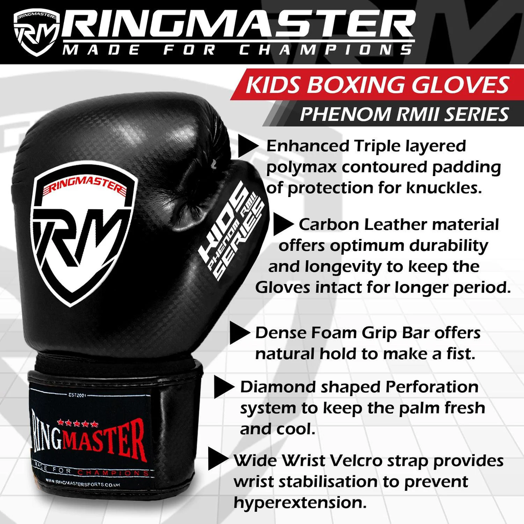RingMaster Sports - Phenom Kids Boxing Gloves CarbonTech Black