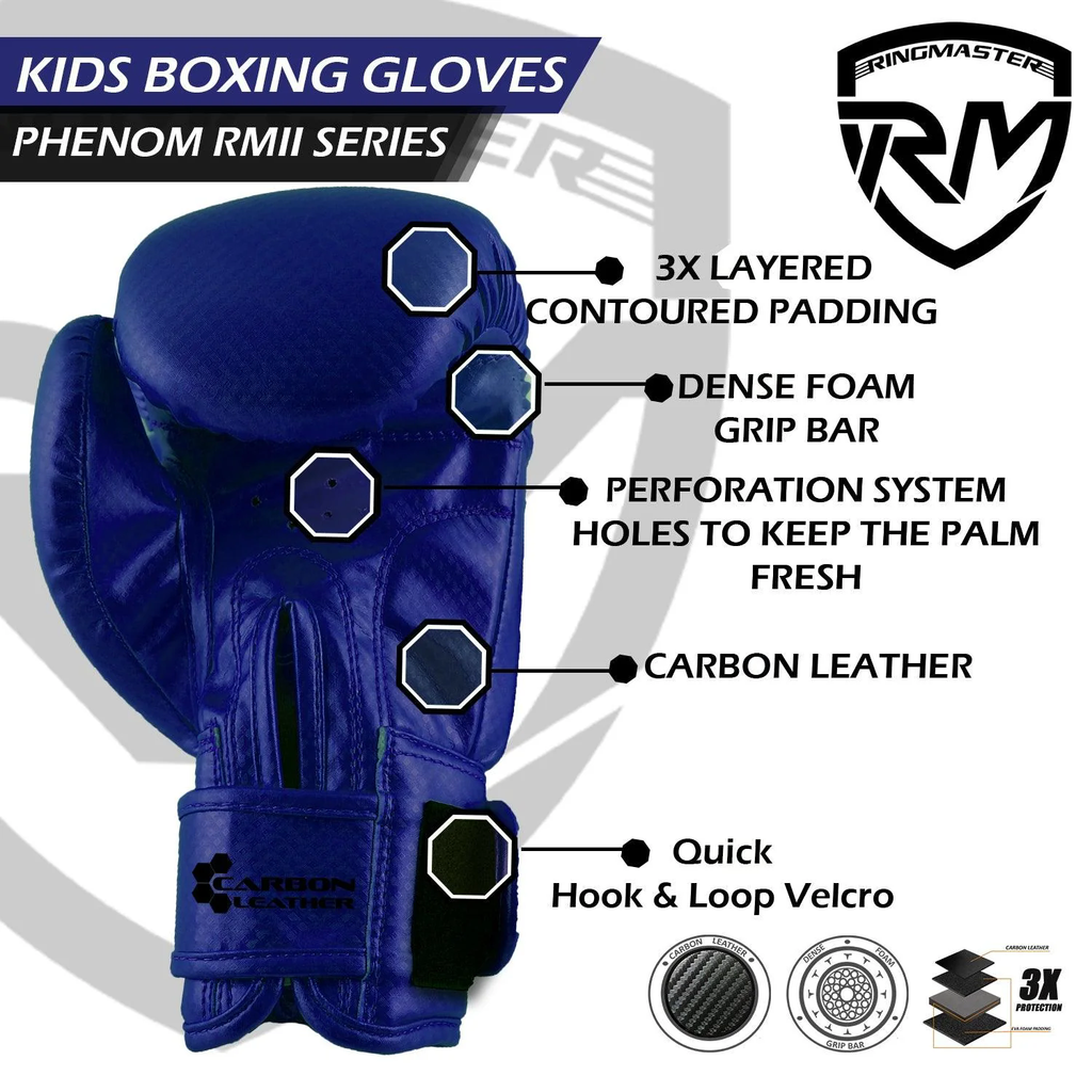 RingMaster Sports - Phenom Kids Boxing Gloves CarbonTech Blue