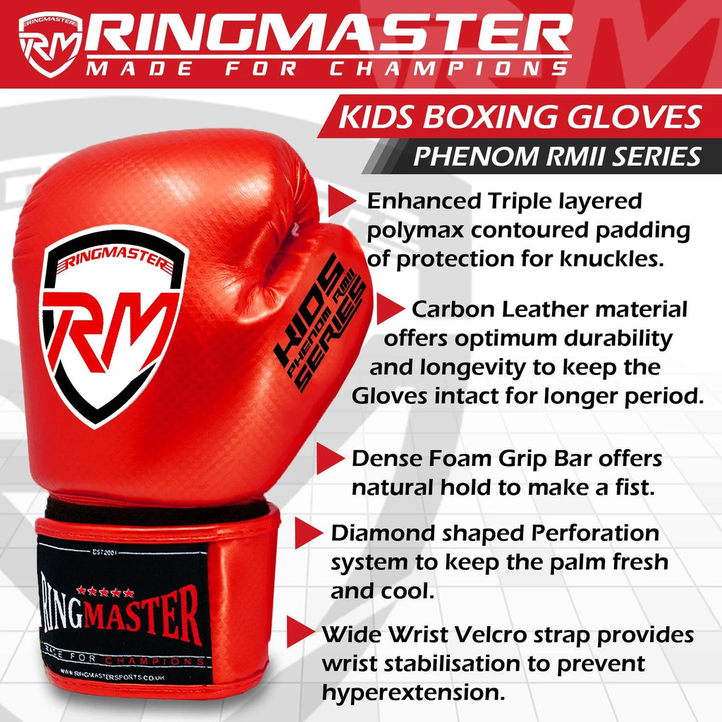 RingMaster Sports - Phenom Kids Boxing Gloves CarbonTech Red