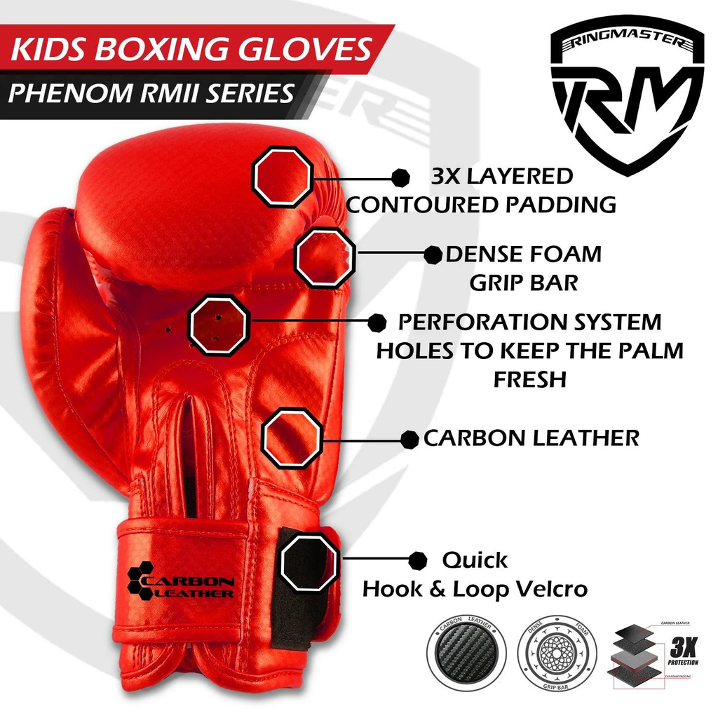 RingMaster Sports - Phenom Kids Boxing Gloves CarbonTech Red
