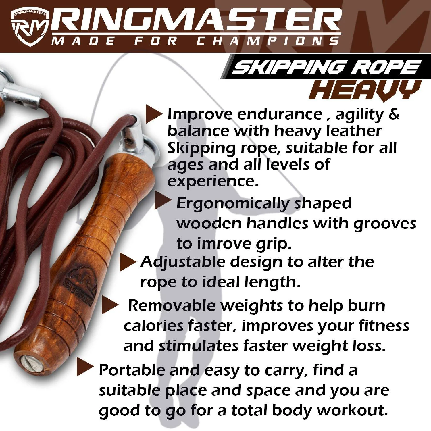 RingMaster Sports Heavy Duty Leather Skipping Rope