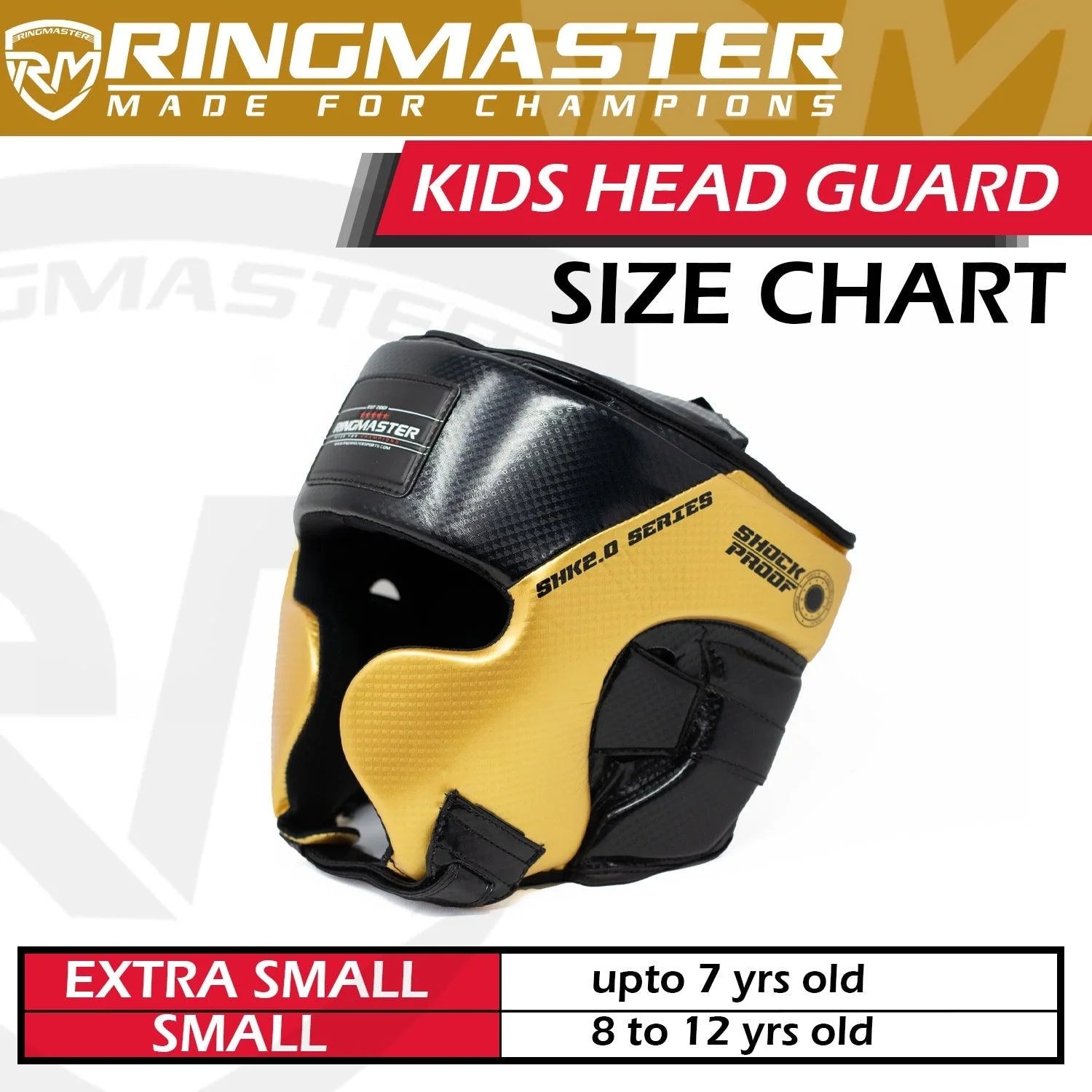 RingMaster Sports Kids Boxing HeadGuard Black and Gold