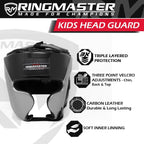 RingMaster Sports Kids Boxing HeadGuard Synthetic Leather Silver and Black
