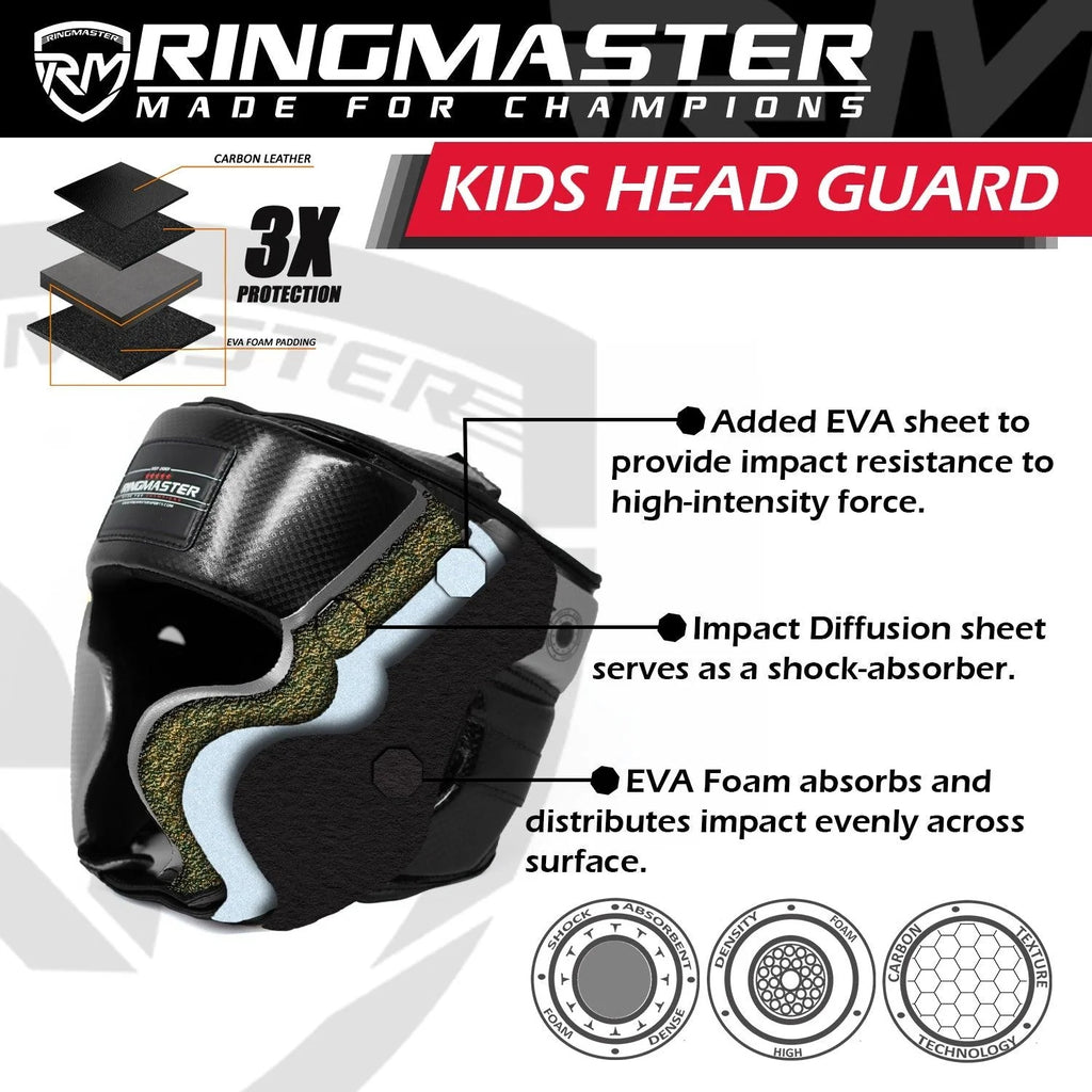 RingMaster Sports Kids Boxing HeadGuard Synthetic Leather Silver and Black